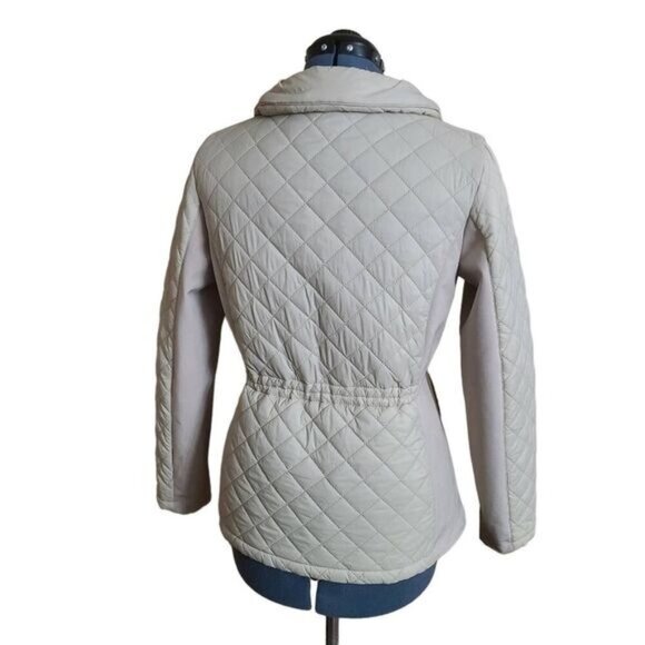 Giacca tan quilted puffer coat with elastic side panel and cinch waist small - Picture 2 of 14